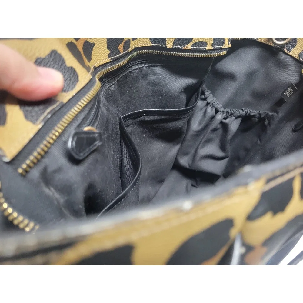 Coach Leopard Print Tote Bag Black Leather Straps purse‎